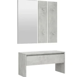 vidaXL Bancos-Juego de muebles recibidor madera contrachapada hormigón gris
