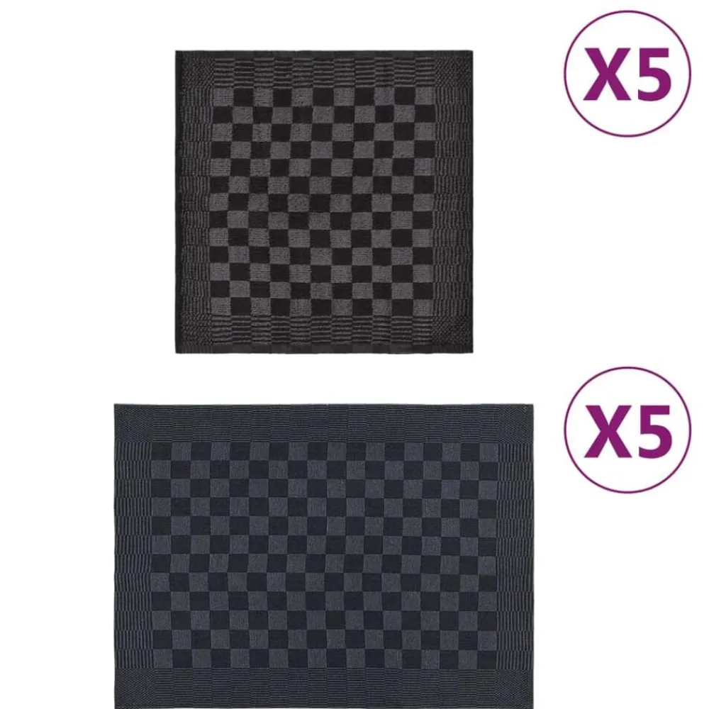 vidaXL Juego de paños 10 unidades algodón Negro y gris Sale