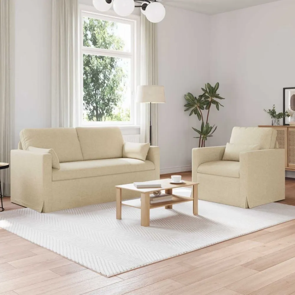vidaXL Juego de Sofá 2 pcs 158 x 78 x 80 cm tela Crema Clearance