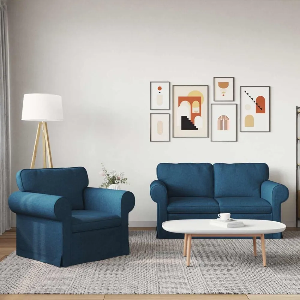 vidaXL Juego de Sofá 2 pcs 155 x 82 x 80 cm tela Azul Hot