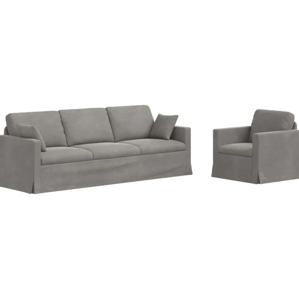 vidaXL Juego de Sofá 2 pcs 228 x 78 x 80 cm Terciopelo Gris claro Best