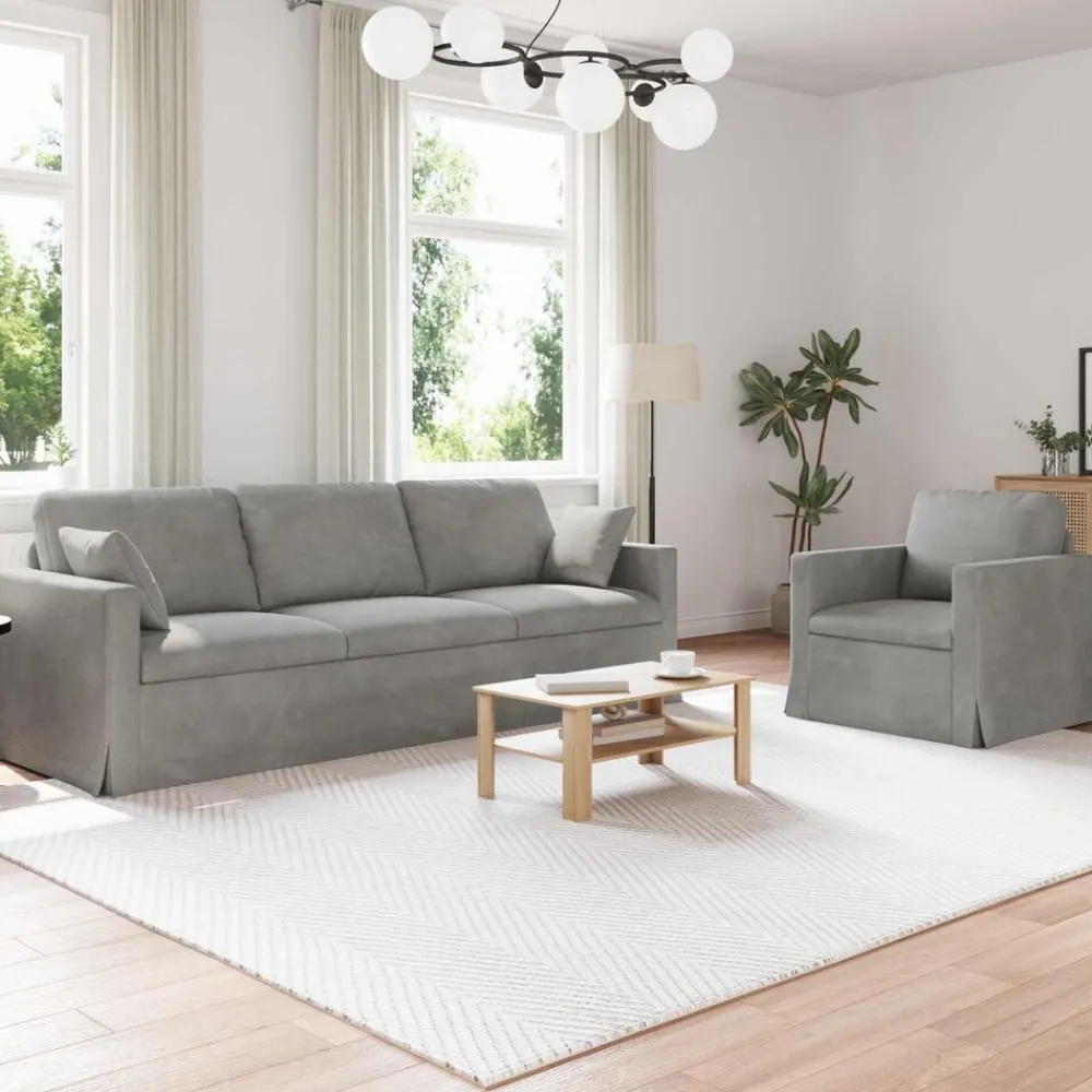 vidaXL Juego de Sofá 2 pcs 228 x 78 x 80 cm Terciopelo Gris claro Best