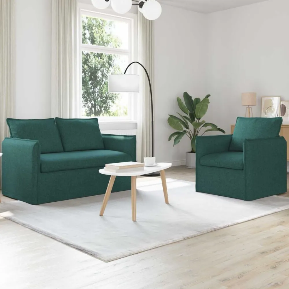 vidaXL Juego de Sofá 2 pcs 136 x 82 x 85 cm Tela Verde oscuro Hot