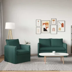 vidaXL Juego de Sofá 2 pcs 136 x 82 x 85 cm Tela Verde oscuro Hot