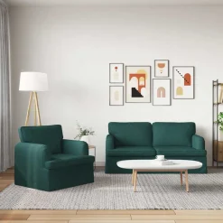 vidaXL Juego de Sofá 2 pcs 162 x 80 x 85 cm tela Verde oscuro Hot