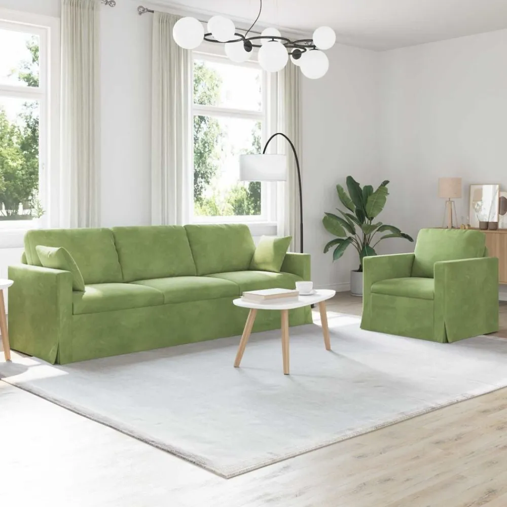 vidaXL Juego de Sofá 2 pcs 228 x 78 x 80 cm Terciopelo Verde claro New