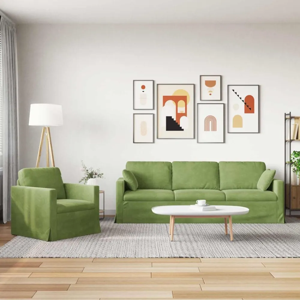 vidaXL Juego de Sofá 2 pcs 228 x 78 x 80 cm Terciopelo Verde claro New