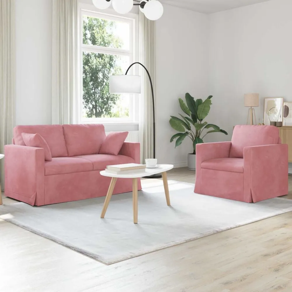 vidaXL Juego de Sofá 2 pcs 138 x 78 x 80 cm Terciopelo Rosa Sale