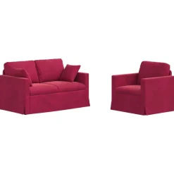 vidaXL Juego de Sofá 2 pcs Rojo vino 138 x 78 x 80 cm Terciopelo Rojo vino tinto New