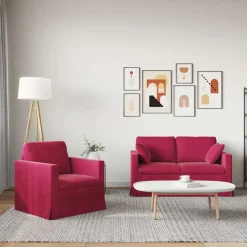 vidaXL Juego de Sofá 2 pcs Rojo vino 138 x 78 x 80 cm Terciopelo Rojo vino tinto New