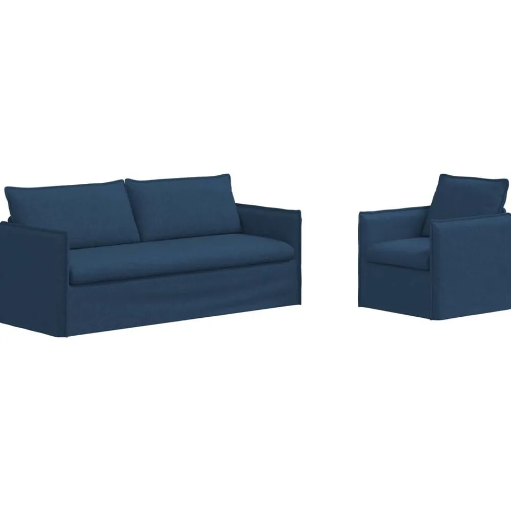 vidaXL Juego de Sofá 2 pcs 196 x 82 x 85 cm Tela Azul Outlet