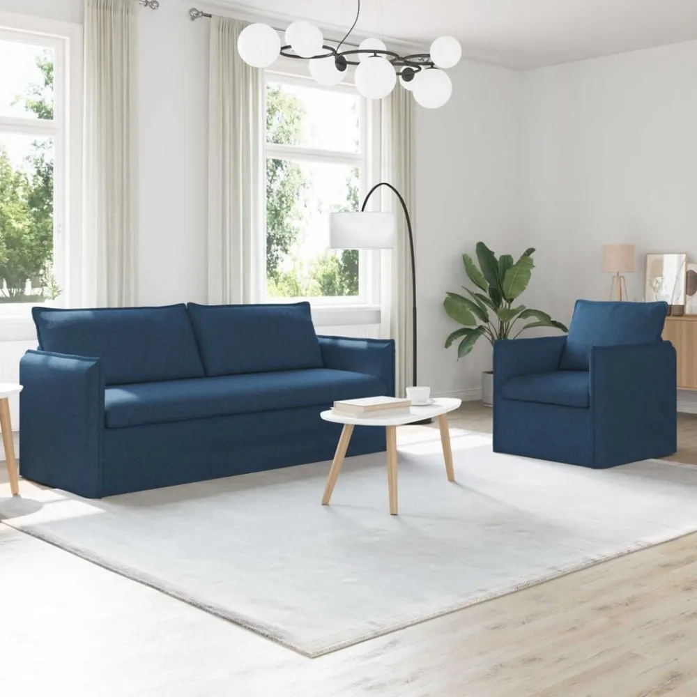 vidaXL Juego de Sofá 2 pcs 196 x 82 x 85 cm Tela Azul Outlet