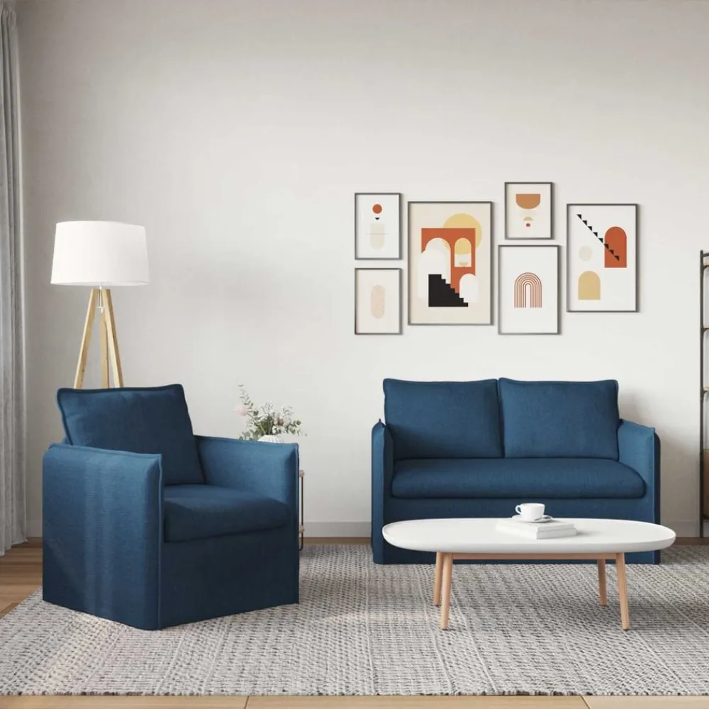 vidaXL Juego de Sofá 2 pcs 136 x 82 x 85 cm Tela Azul Outlet