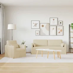vidaXL Juego de Sofá 2 pcs 198 x 78 x 80 cm tela Crema Online
