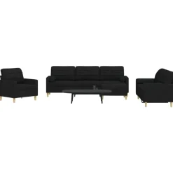 vidaXL Juego de sofá 4 piezas con reposapiés y cojines tela Negro Best