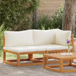 vidaXL Juego de sofá 2 pzas con cojines blanco madera de acacia Crema