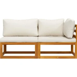 vidaXL Juego de sofá 2 pzas con cojines blanco madera de acacia Crema