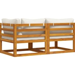 vidaXL Juego de sofá 2 pzas con cojines blanco madera de acacia Crema