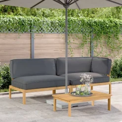 vidaXL Juego de Sofá con cojín 3 pcs Antracita Madera de Acacia Sólida Discount