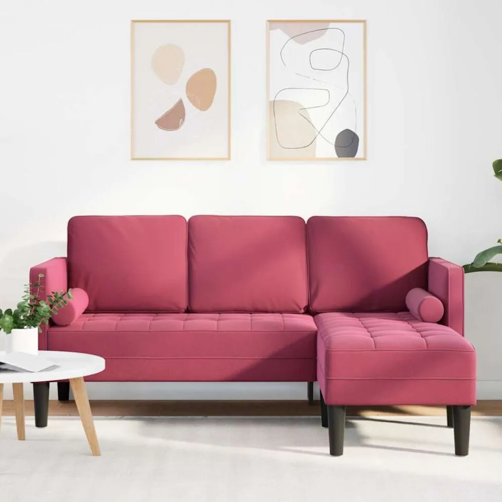 vidaXL Juego de Sofá con cojín Rojo vino Poliéster Rojo vino tinto Best