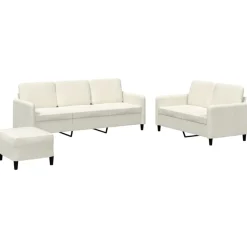 vidaXL Juego de sofás 3 piezas terciopelo Crema New