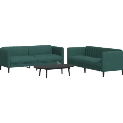 vidaXL Juego de sofás 2 piezas tela Verde oscuro Discount