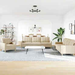 vidaXL Juego de sofás 3 piezas tela color Crema Sale