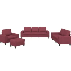 vidaXL Sofás-Juego de sofás 4 piezas tela rojo tinto