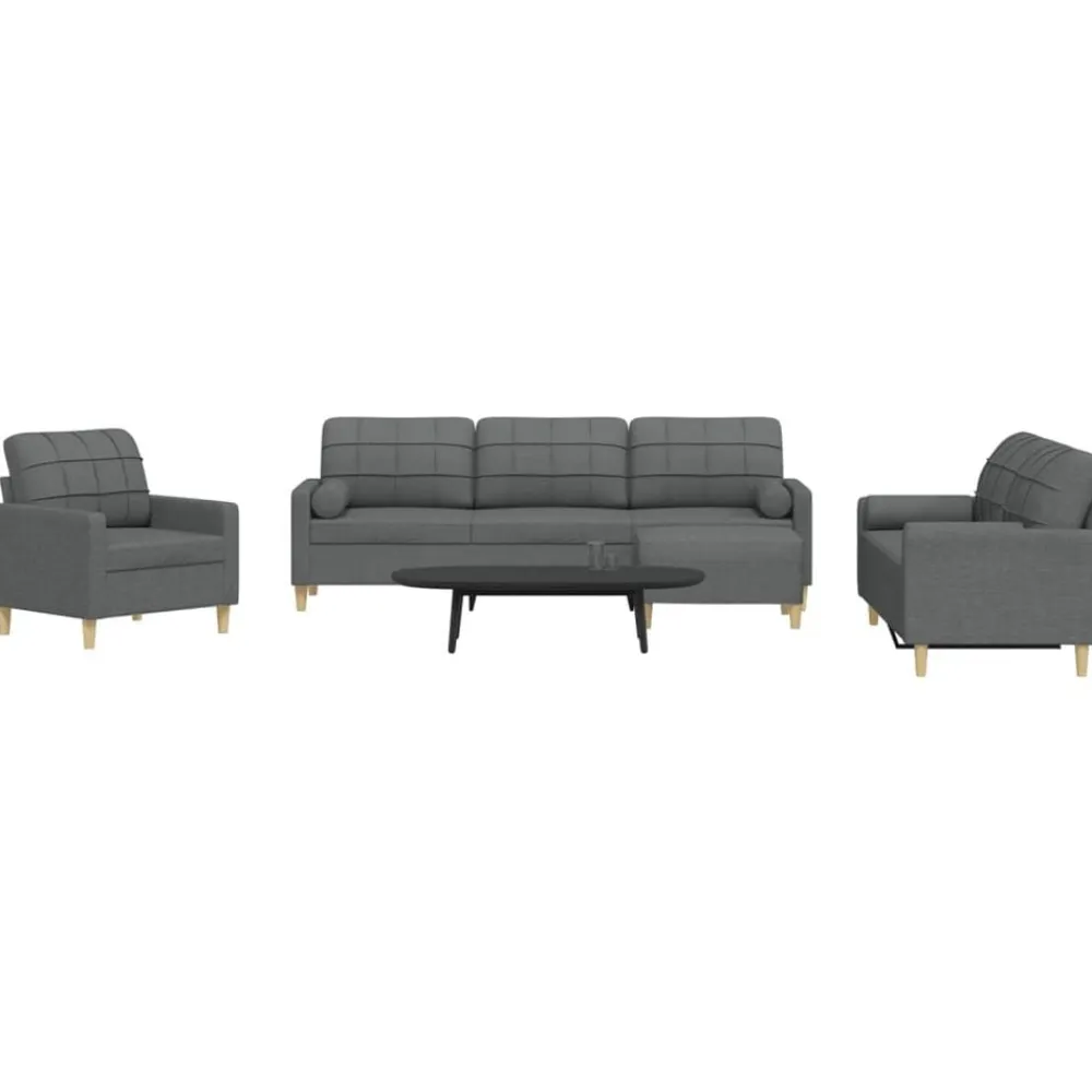 vidaXL Juego de sofás 4 pzas con reposapiés y cojines tela Gris oscuro Outlet