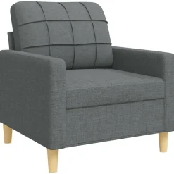 vidaXL Juego de sofás 4 pzas con reposapiés y cojines tela Gris oscuro Outlet