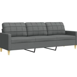 vidaXL Juego de sofás 4 pzas con reposapiés y cojines tela Gris oscuro Outlet