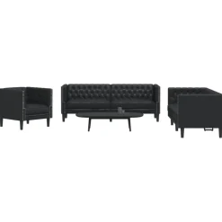 vidaXL Juego de sofás Chesterfield 3 piezas cuero sintético Negro Sale