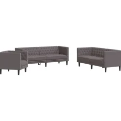vidaXL Juego de sofás Chesterfield 3 piezas cuero sintético Gris Clearance