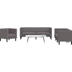 vidaXL Juego de sofás Chesterfield 3 piezas cuero sintético Gris Clearance