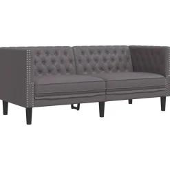 vidaXL Juego de sofás Chesterfield 3 piezas cuero sintético Gris Clearance
