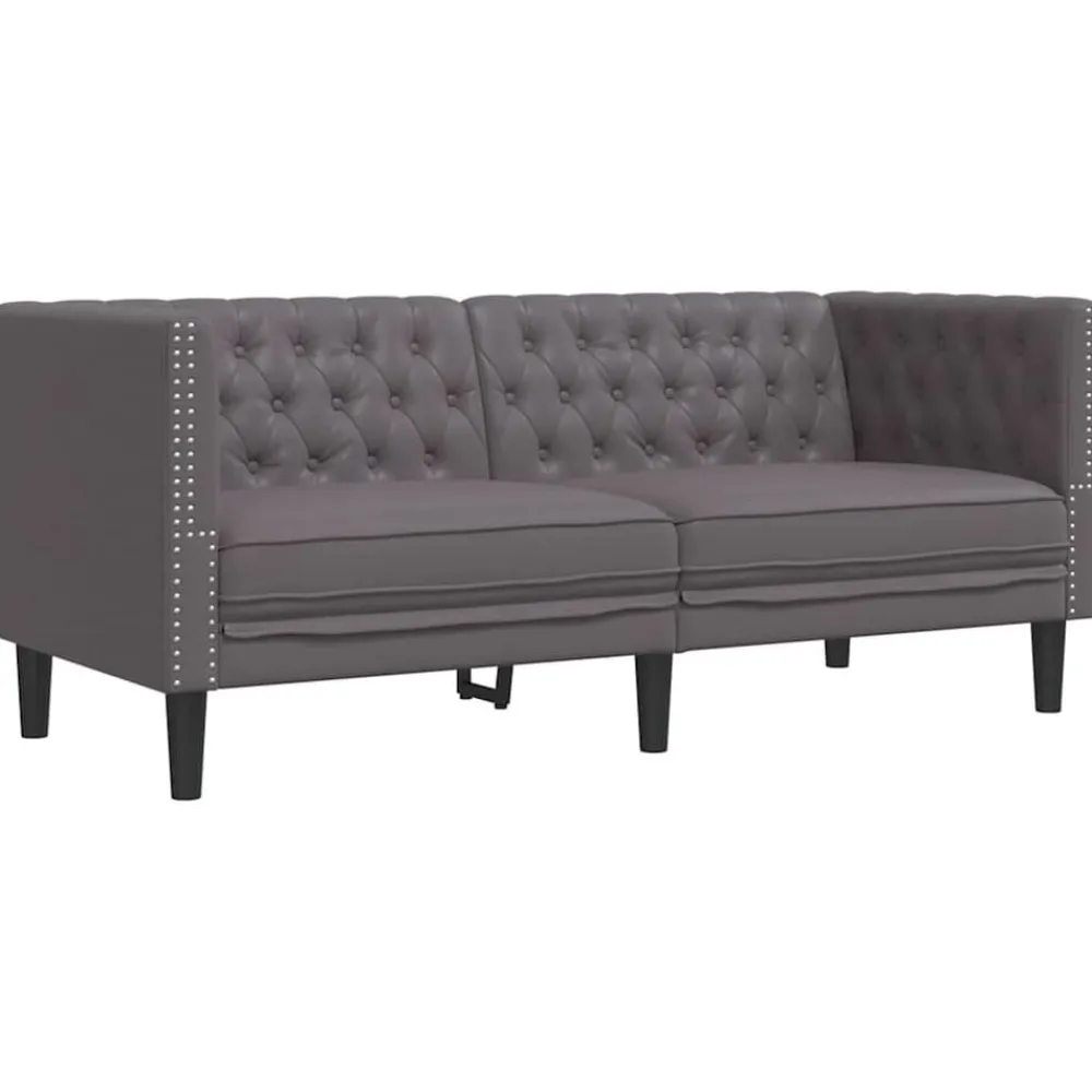 vidaXL Juego de sofás Chesterfield 3 piezas cuero sintético Gris Clearance