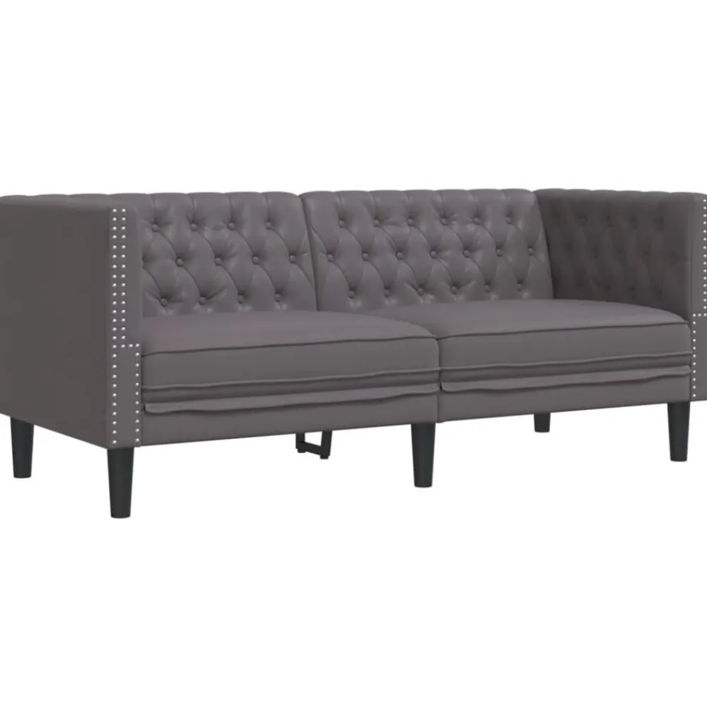 vidaXL Juego de sofás Chesterfield 3 piezas cuero sintético Gris Clearance