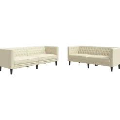 vidaXL Juego de sofás Chesterfield 2 piezas cuero sintético Crema Best