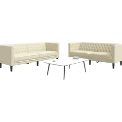 vidaXL Juego de sofás Chesterfield 2 piezas cuero sintético Crema Best