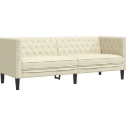 vidaXL Juego de sofás Chesterfield 2 piezas cuero sintético Crema Best