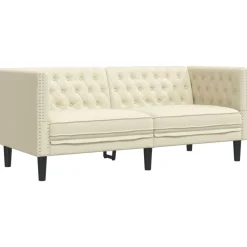 vidaXL Juego de sofás Chesterfield 2 piezas cuero sintético Crema Best