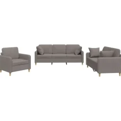 vidaXL Juego de sofás con cojines 3 piezas tela gris taupe Taupé Discount