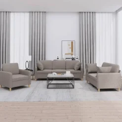 vidaXL Juego de sofás con cojines 3 piezas tela gris taupe Taupé Discount