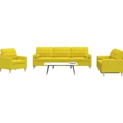 vidaXL Juego de sofás con cojines 3 piezas tela Amarillo claro Hot