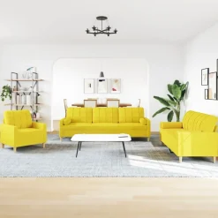 vidaXL Juego de sofás con cojines 3 piezas tela Amarillo claro Hot