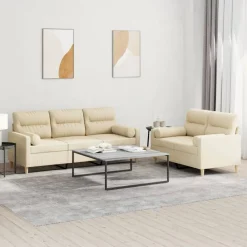 vidaXL Juego de sofás con cojines 2 piezas tela Crema Online
