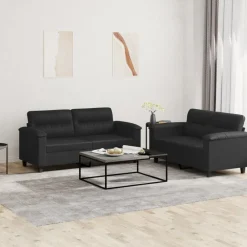 vidaXL Juego de sofás con cojines 2 piezas cuero sintético Negro Outlet