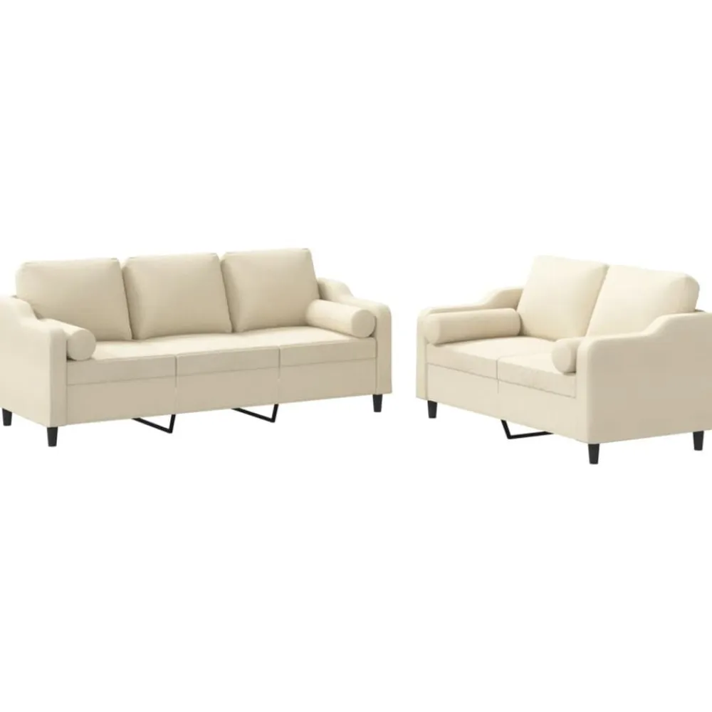 vidaXL Juego de sofás con cojines 2 piezas tela Crema Discount
