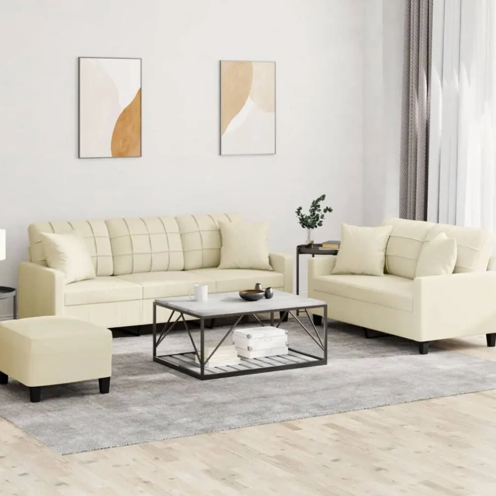vidaXL Juego de sofás con cojines 3 piezas cuero sintético color Crema Sale