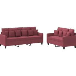 vidaXL Juego de sofás con cojines 2 piezas tela rojo tinto Rojo vino tinto Hot